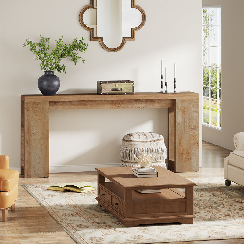 Dyron Extra Long Farmhouse Console Table For Entryway, Brown