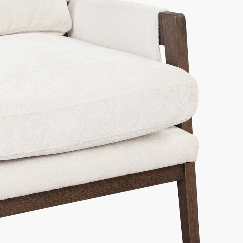 Fauteuil en velours de 35,40 po de large avec structure en bois massif et coussin de siège amovible Mccartan, Velours blanc