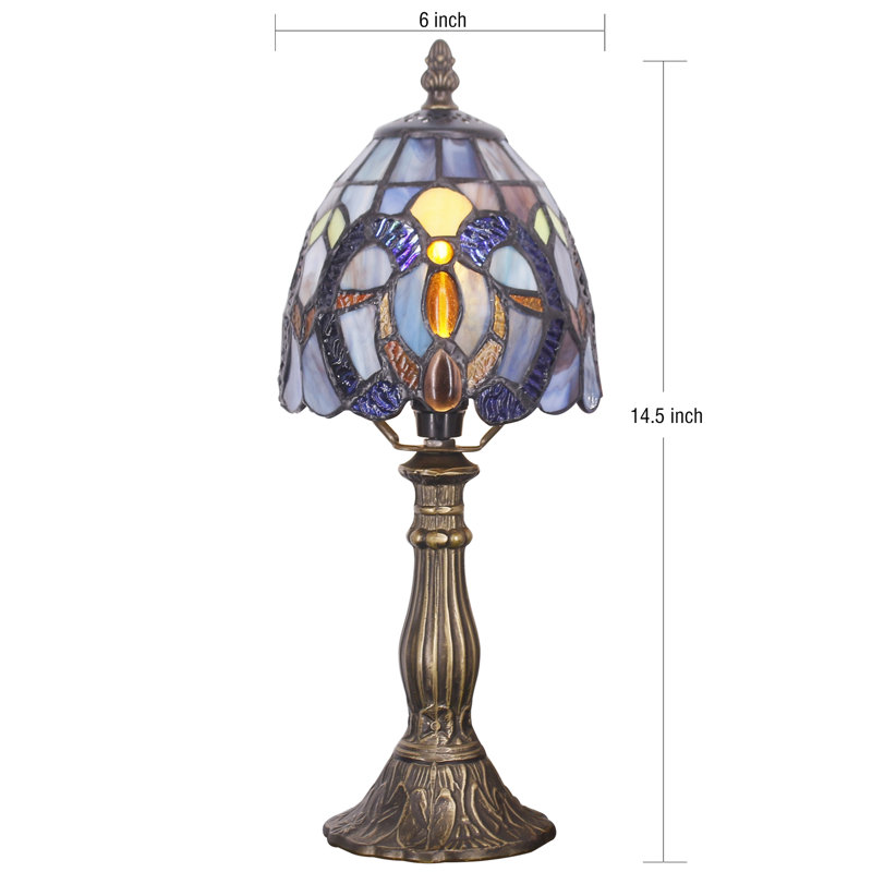 Small Tiffany Lamp Mini Stained Glass Accent Table Lamp Blue Purple Cloudy Liaison Style 6X14.6 Inch