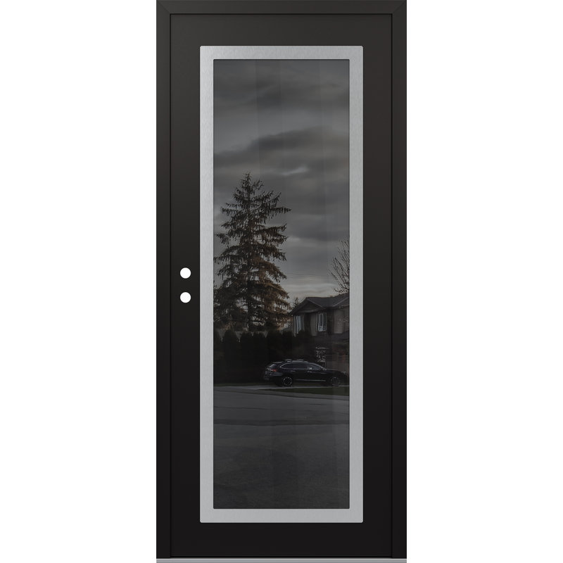 Porte d'entrée pré-suspendue Panel1 panneau acier noir / noir, Noir, Oui