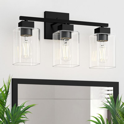 Espird Matte Black Bathroom Vanity Light, 3-Light Wall Sconce With Clear Glass Shades, Square Design, UL Certified, E26 Socket (Bulbs Not Included)