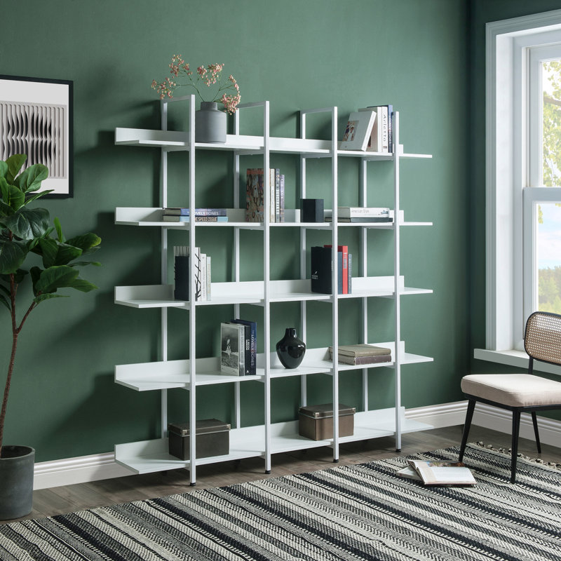 Bibliothèque moderne moderne à 5 niveaux, structure en métal avec tablettes réglables pour le rangement dans le salon, le bureau ou la chambre à coucher