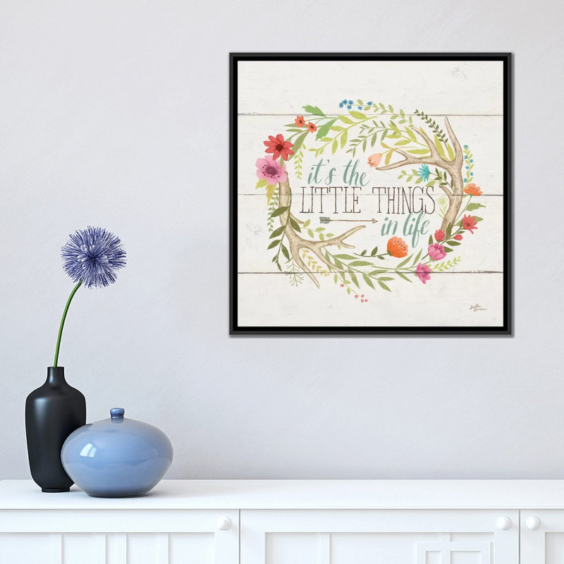 « rustique fleuri ii », art textuel sur toile tendue, H 18 po x l 18 po x P 1,5 po, Toile avec cadre noir, Pas de tapis