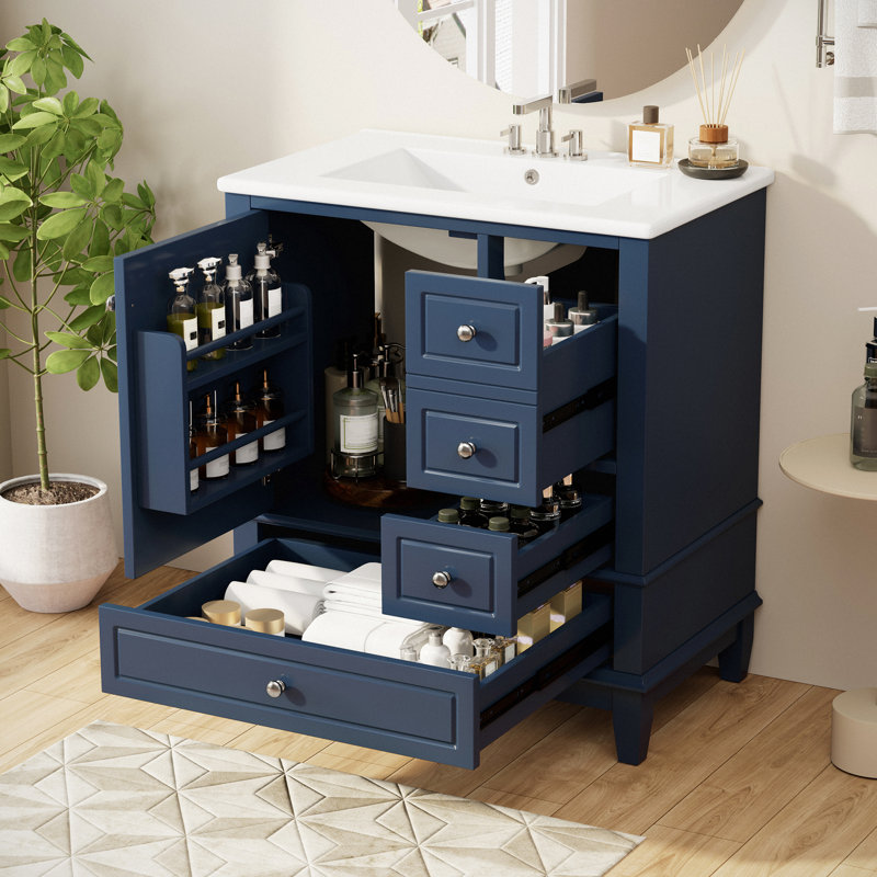 Daisy 30'' Single Bathroom Vanity With Ceramic Top, Blue