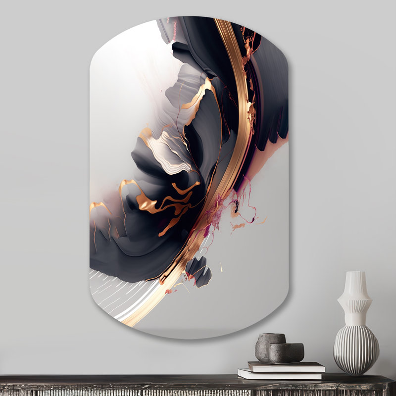 Nadim Rosegold Black Transcending Complexity I - Cylinder Abstract Metal Art, Asymmetrical Metal Wall Sculpture Print