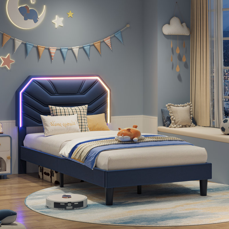 Bed Frames With Lighted Headboard, Twin, Blue