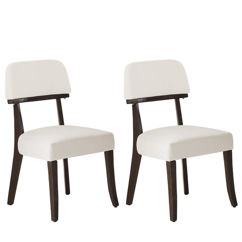 Mid-Century Upholstered Solid Wood Side Chair  Set of 2, White