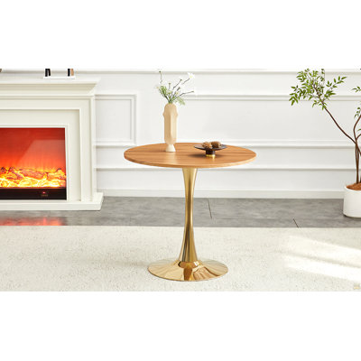 Table de salle à manger ronde, table tulipe ronde de 31,5 po avec plateau de table épaissi et piédestal en métal, table de bistro moderne Mid-Century pour la cuisine, les petits espaces, le salon et le café (faux bois)