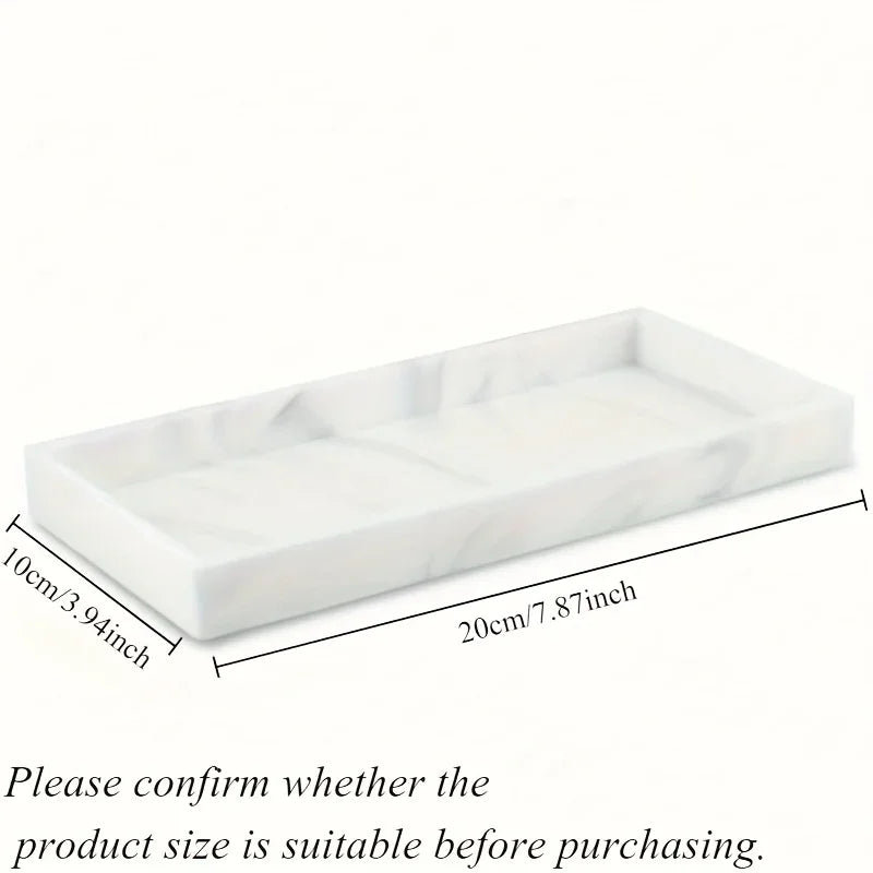 Vanity Tray - Non-Slip White Marble, White/Gold