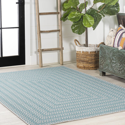 Chevron Modern Concentric Squares Aqua/Light Gray Indoor/Outdoor Rug
