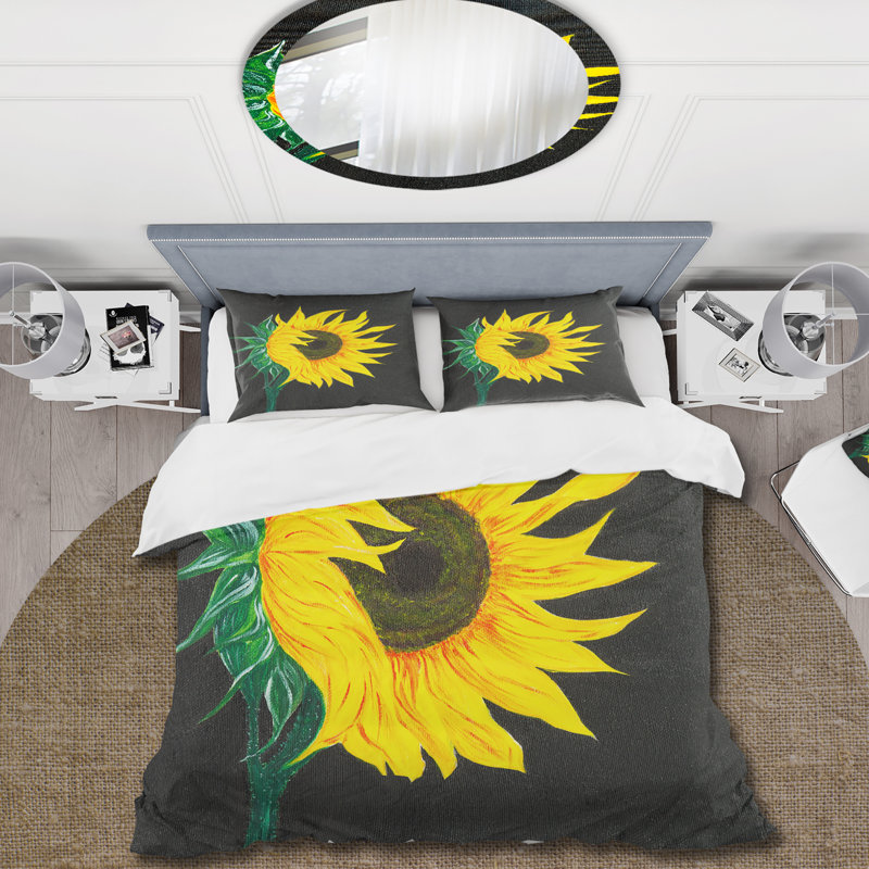 Ensemble de housse de couette en microfibre jaune / vert / noir mat, Housse de couette pour grand lit et 2 taies décor