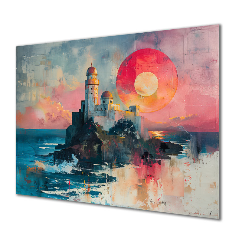 «Pink Blue Summer Coastal Astral Observerals - Reproductions d'art mural, Sans cadre, métal, H 34 po x l 44 po
