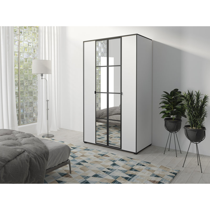 Janaja 2 Door Manufactured Wood Wardrobe, White/Black, 206cm H x 120cm W x 65cm D