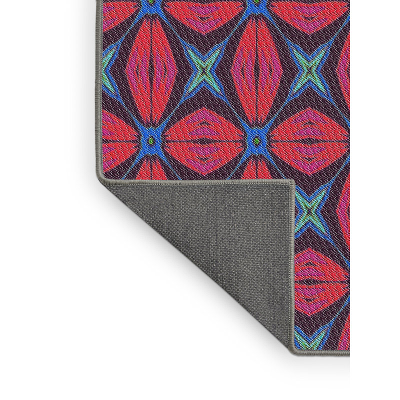Rouge géométrique/Tapis décoratif bleu, Rectangle 6 pi x 9 pi