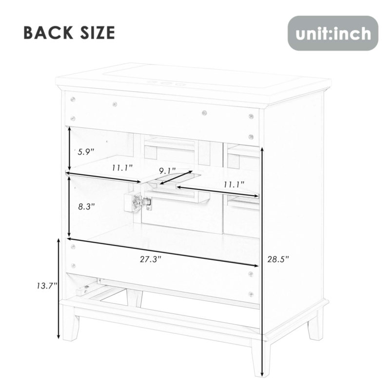 Modern Freestanding Bathroom Vanity Base, Multi-Functional Storage With Adjustable Shelf And Drawer, Solid Wood Frame And MDF Board