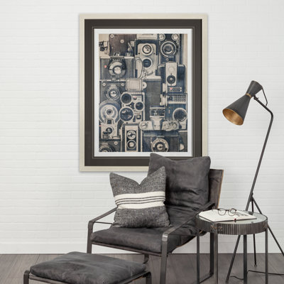 Vintage Cameras by Thomas Brown a Hand Embelished Textured Framed Art Print Matted under Glass