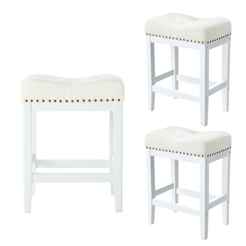  Tabourets de bar 24 po à hauteur de comptoir 24 po, Crème / Blanc, 3