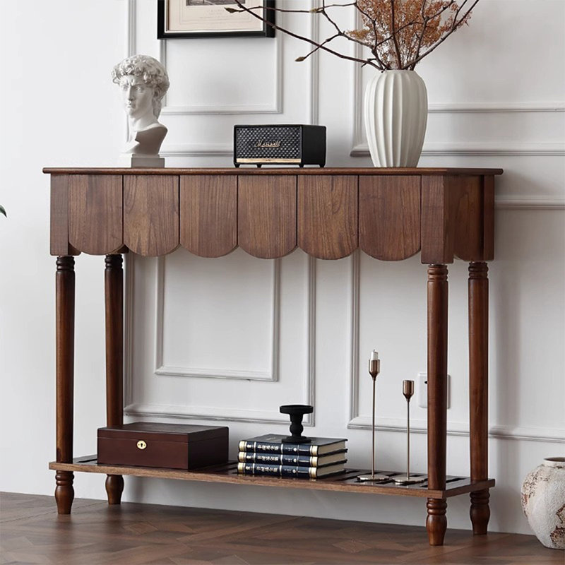 Console en bois massif noyer clair clair, H 35,43 po x l 33,07 po x P 12,6 po