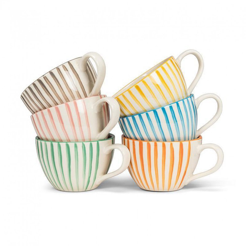 Tasse à latte rayée, Blanc/vert