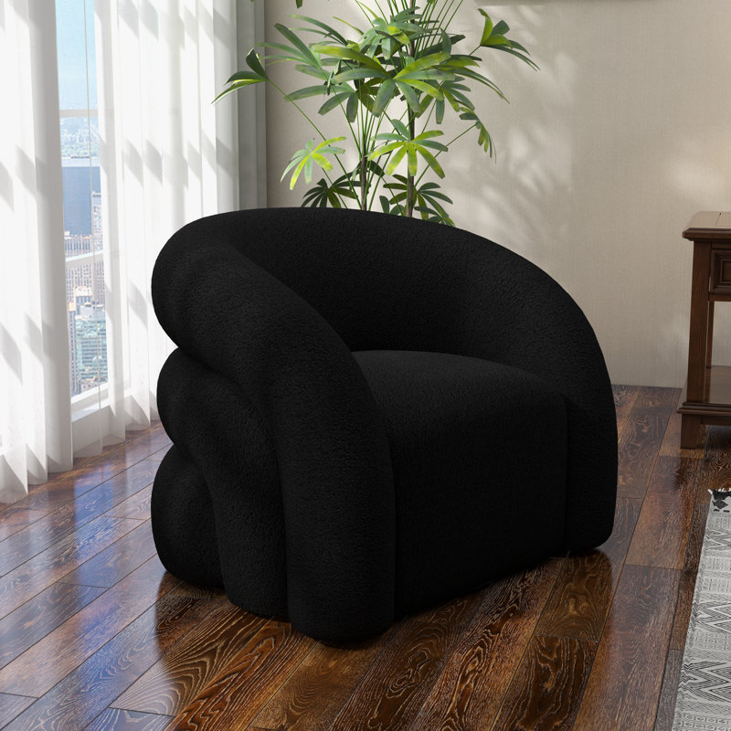 Upholstered Sherpa Swivel Barrel Chair, Black