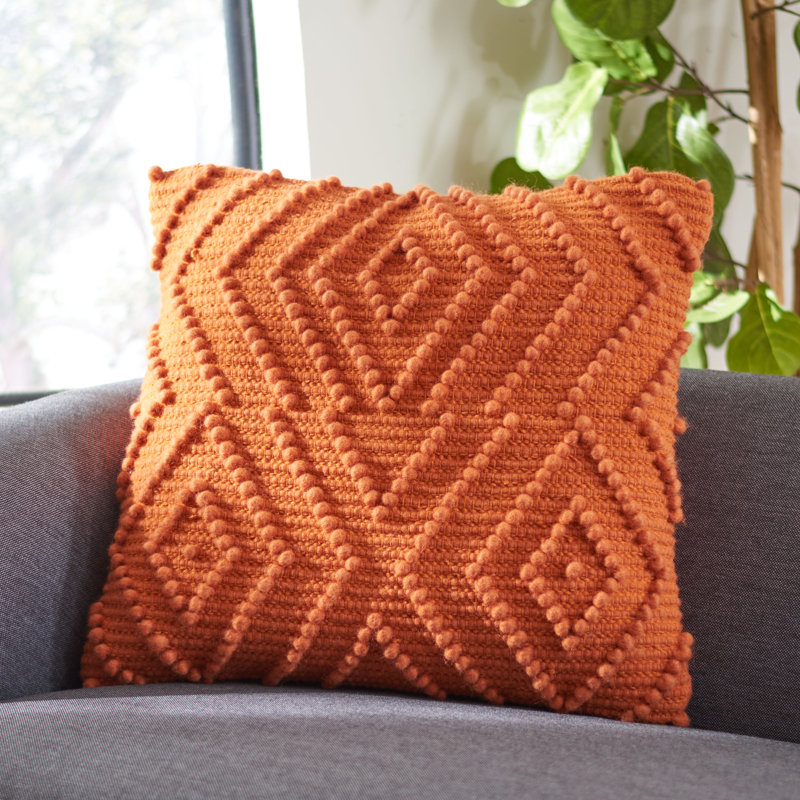 Scandinavian Orange Geometric Knit Decorative Pillow