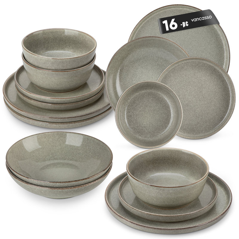 16 Piece Dinnerware Set - Service for 4, Grey