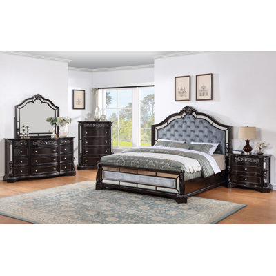 Koller Dark Brown Upholstered Sleigh Bedroom Set Special 5 Bed Dresser Mirror Nightstand Chest -  Canora Grey, 21007DFD3477413A8279C8DEE26622F9