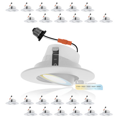 4" Gimbal Selectable CCT Remodel LED Eyeball Lens Retrofit Recessed Lighting Kit