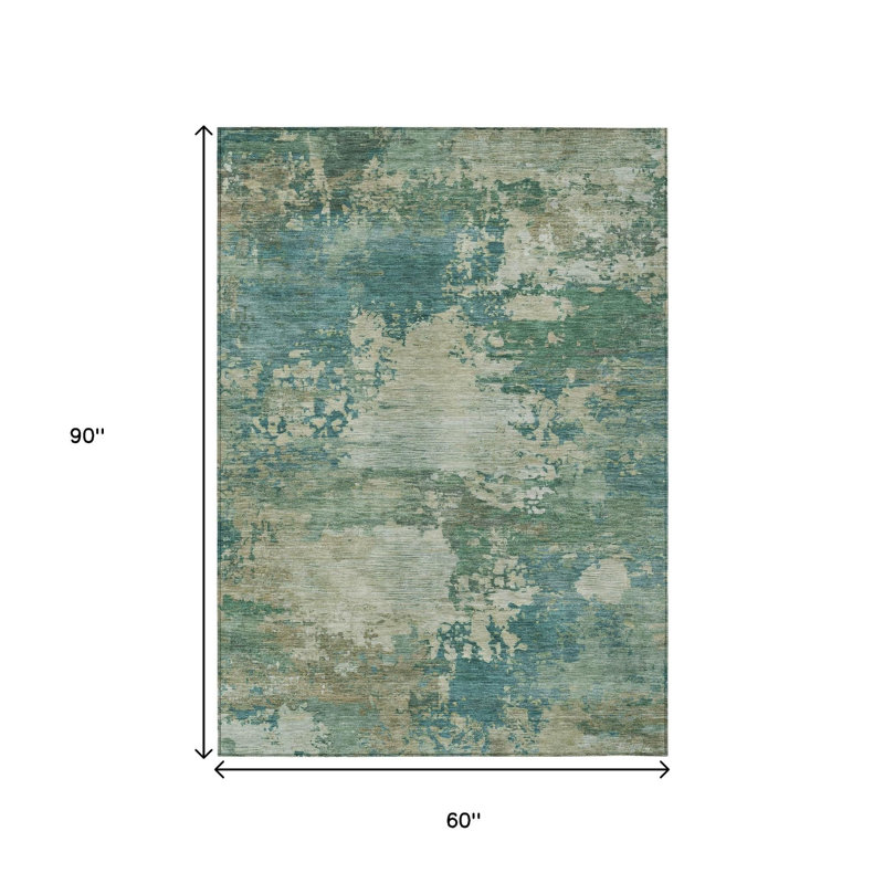 Tapis d'extérieur lavable abstrait bleu sarcelle 5 pi x 8 pi bleu sarcelle et bleu denim