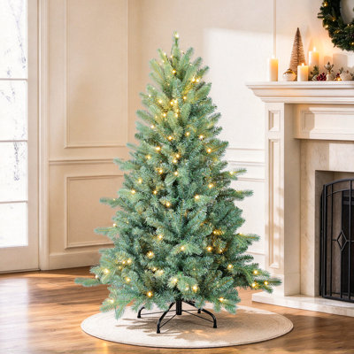 Arbre de Noël épinette bleu pré-éclairé avec lumières blanc chaud