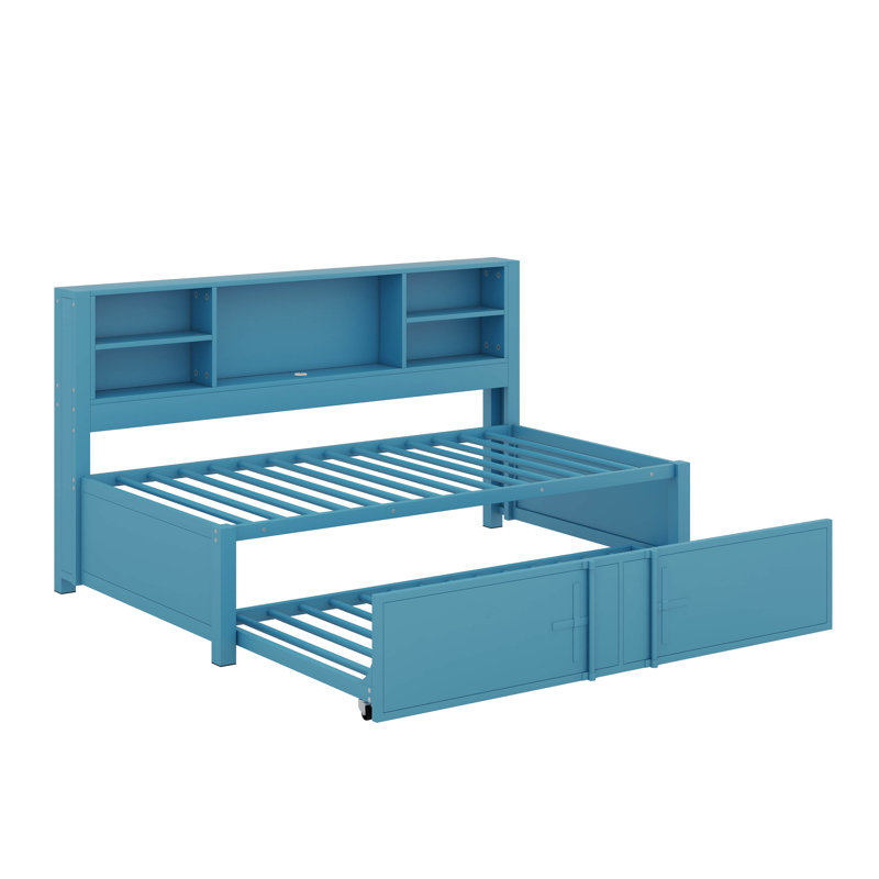 Lit de jour en métal avec couchette, Bleu