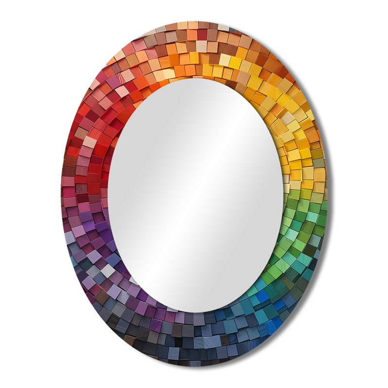 Colorful Spiraling Mosaic - Large Oval Wall Mirror On Metal, 43" x 33"