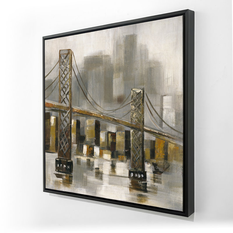 «Bridge by a Cloudy Day», art sur toile encadré pont brun