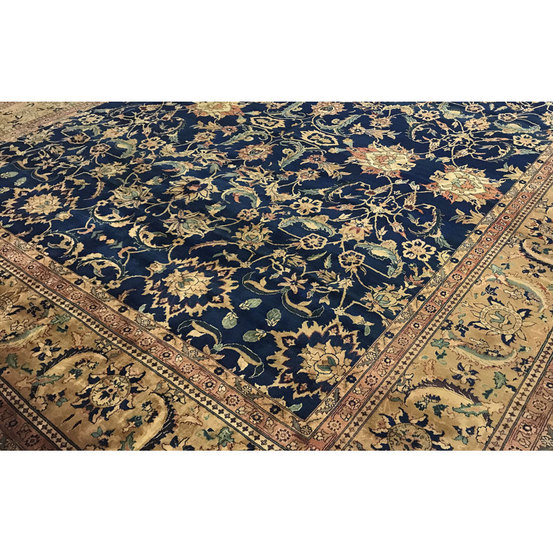 Tapis bleu et brun noué à la main de haute qualité