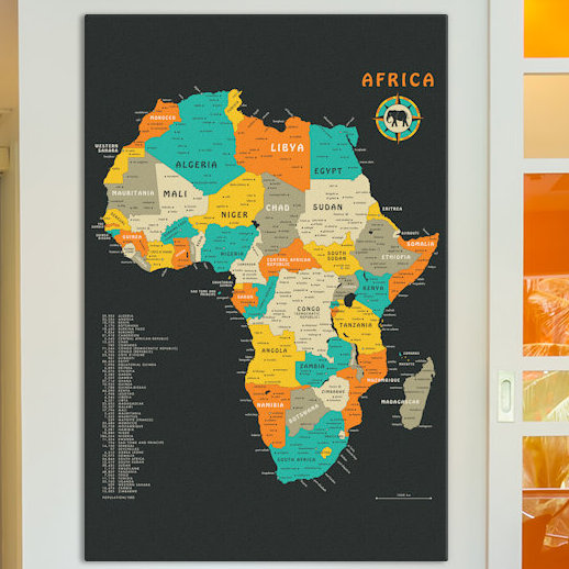 Carte de l'Afrique, impression sur toile tendue, H 60 po x l 40po x P 1,5 po, Pas de tapis, Toile tendue