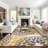Floral Yellow/Dark Gray/Ivory Area Rug-2033622152