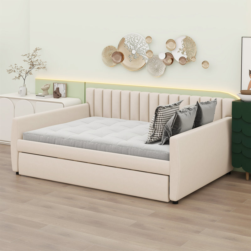Lit de jour rembourré avec couchette, Beige