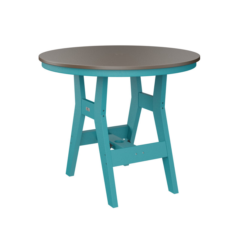 Berlin Gardens Harbor Round Bar Table, Aruba Blue, Hammered Top Bronze, 38.87" H x 38" W x 38" D