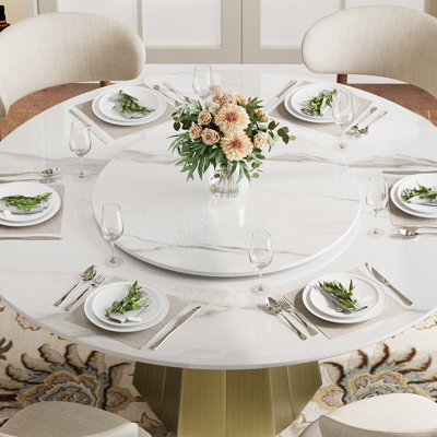 31.5" Round Lazy Susan, White Glossy Sintered Stone Material (Not Table Included)