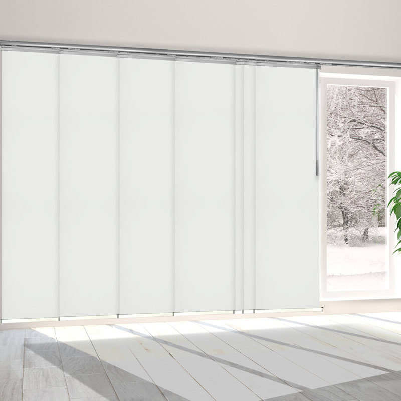 7-Panel Single Rail Panel Track Extendable 110"-153"W x 94"H, Panel width 23.5", Sage Grey/Satin Nickel