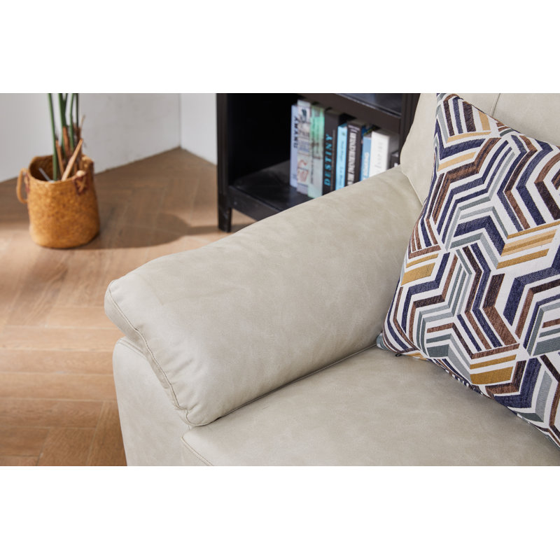 Fauteuil d'appoint 36,8 po avec coussin géométrique complémentaire Leathaire, Similicuir beige