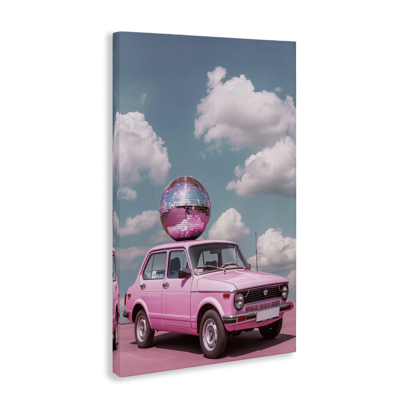 Disco Ball Car & Clouds Canvas, design par LSR Design Studio, H 24 po x l 16 po