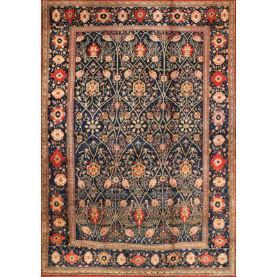 One-of-a-Kind 16'10" X 25'6" 1900s Wool Area Rug in Navy Blue/Brown/Red