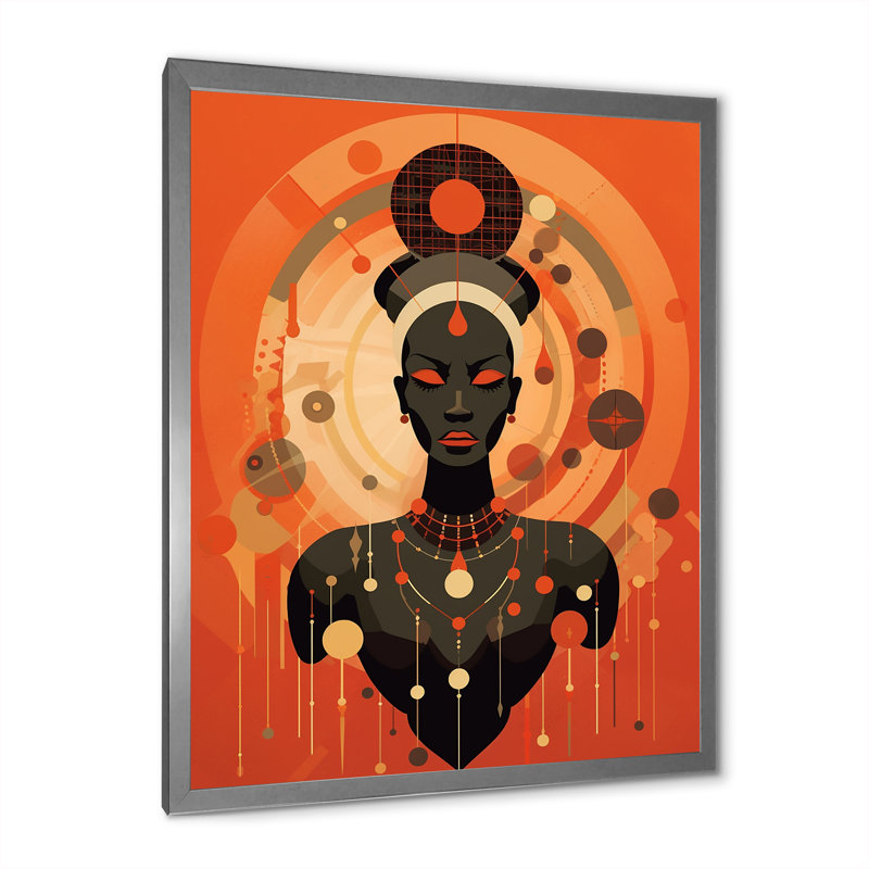 Illustration de la déesse tribale africaine I, H 40 po x l 30 po x P 1,5 po, Cadre simple argenté