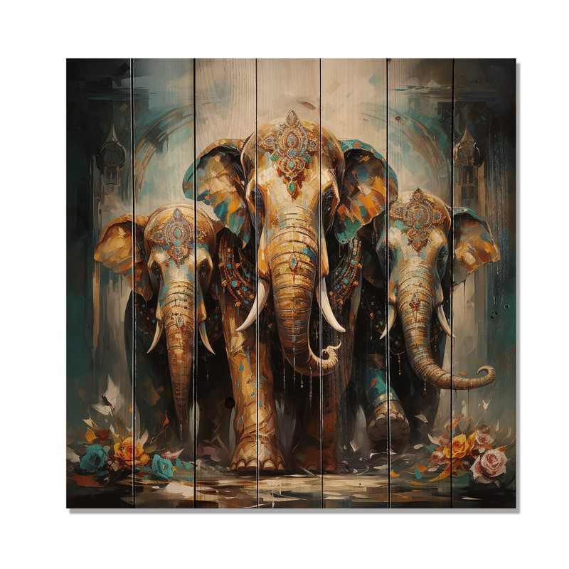 Art asiatique, éléphants thaïlandais X sur bois, H 30 po x l 30 po x P 0,78 po