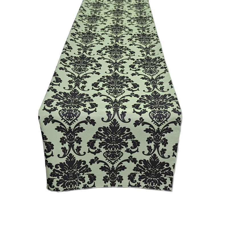 Poplin Damask Table Runner, Tea Green, 90" L x 12" W