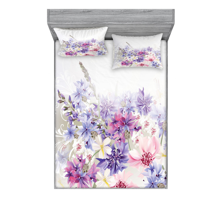 Microfiber Floral Sheet Set, Full Sheet Set with Pillowcase