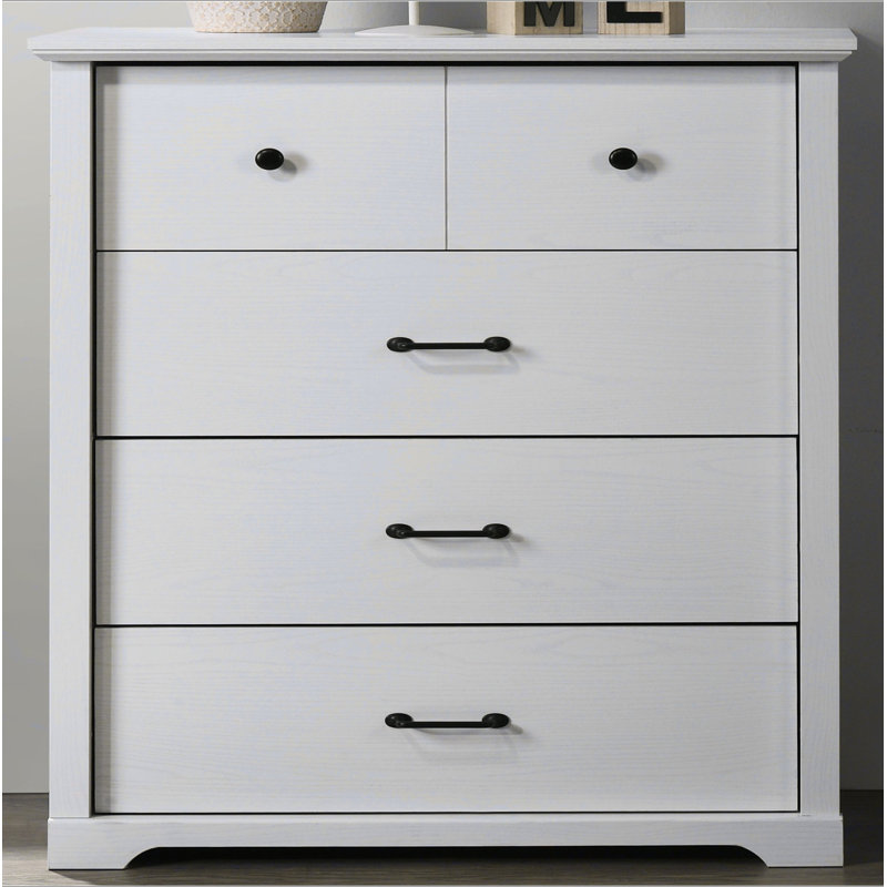 Commode blanche à 4 tiroirs avec poignées noires Elara, Blanc