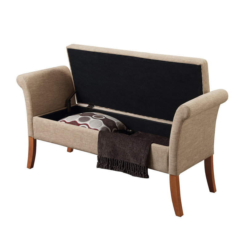 Emma-Jade Upholstery Storage Bench with Solid Wood Legs, Tan Fabric