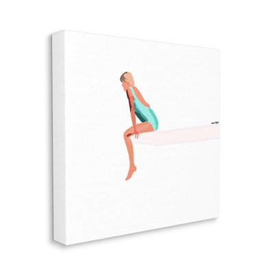 «Woman Sitting Diving Board Summer Beach Pool» par Amelia Noyes, impression sur toile tendue